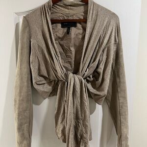BCBGMaxAzria Taupe Tie-Front Cardigan